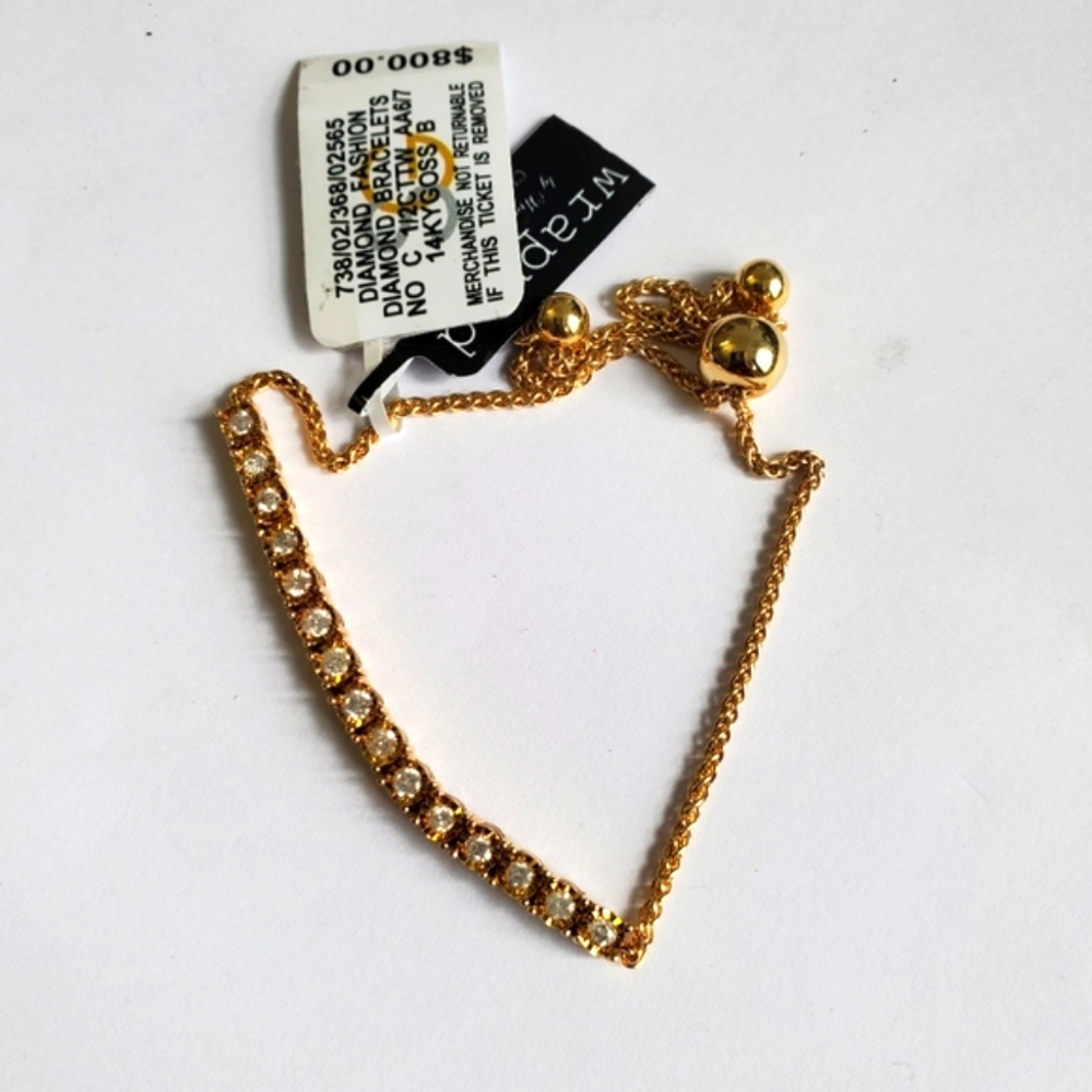 Watch Video / $800 1/2 Cttw Diamond 14K Gold Sterling Silver 925 Bolo Bracelet